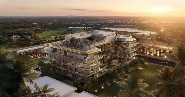 Residential development at sunset (illustrative)